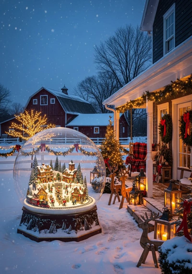 life-size snow globe display featuring a rotating christmas village scene 1
