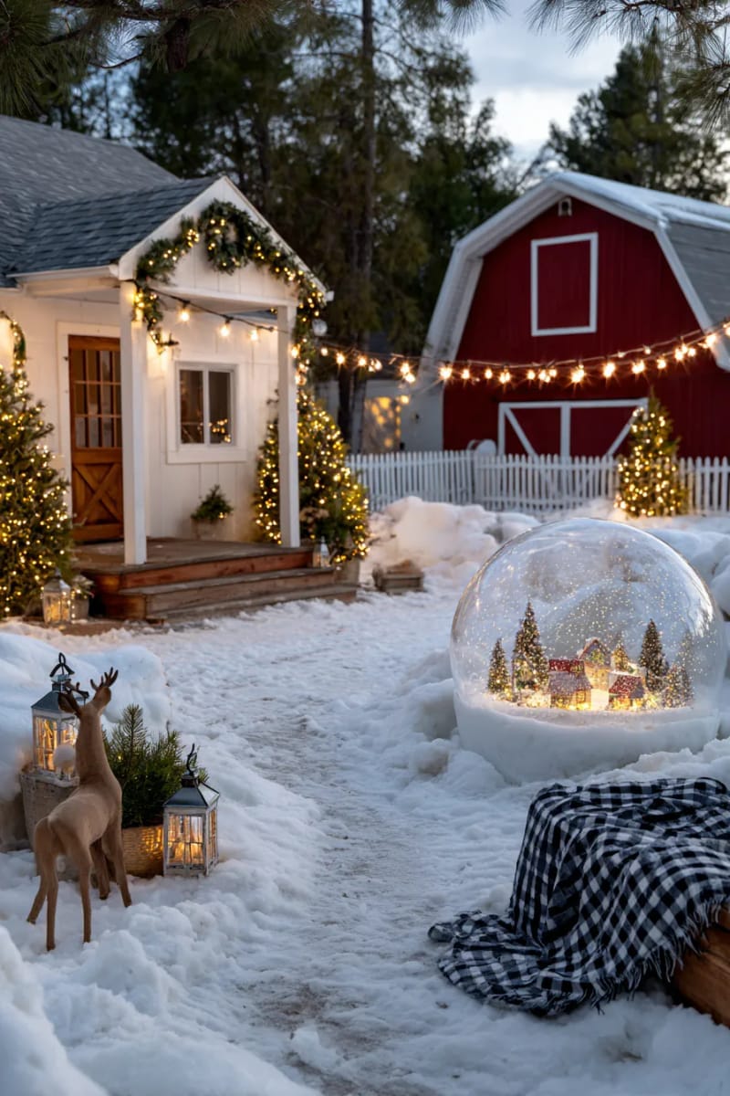 life-size snow globe display featuring a rotating christmas village scene 1