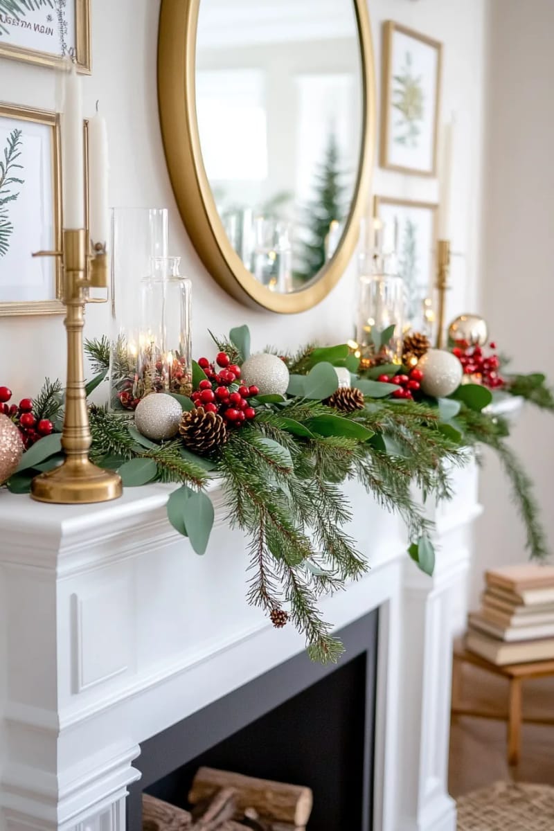 line your mantle with lush garlands and twinkling fairy lights 1