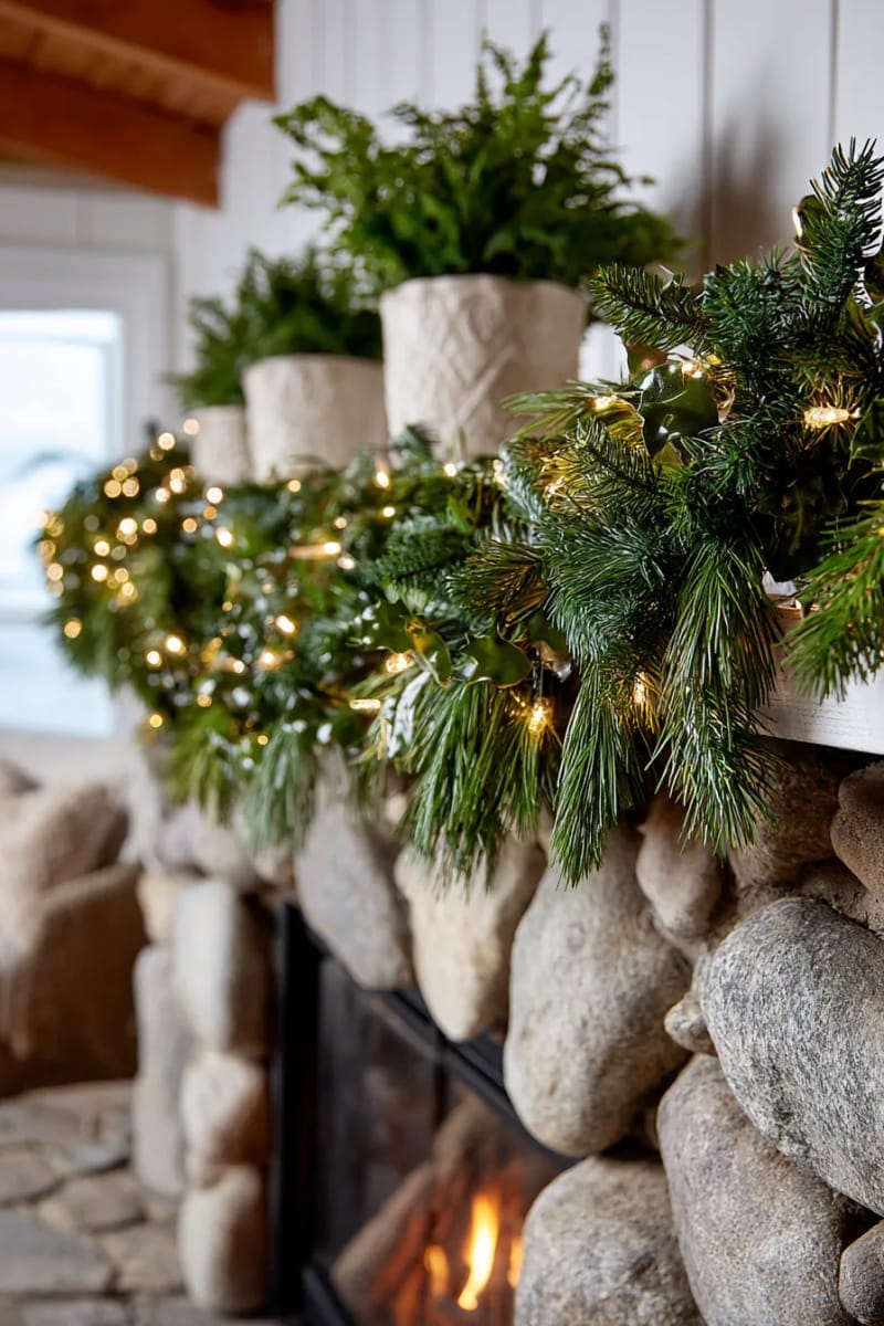 line your mantle with lush garlands and twinkling fairy lights 1