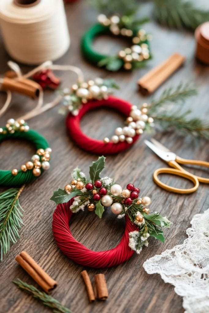 Lovely Harbor 28 little red and green wreaths made from pipe cleaners and beads 62