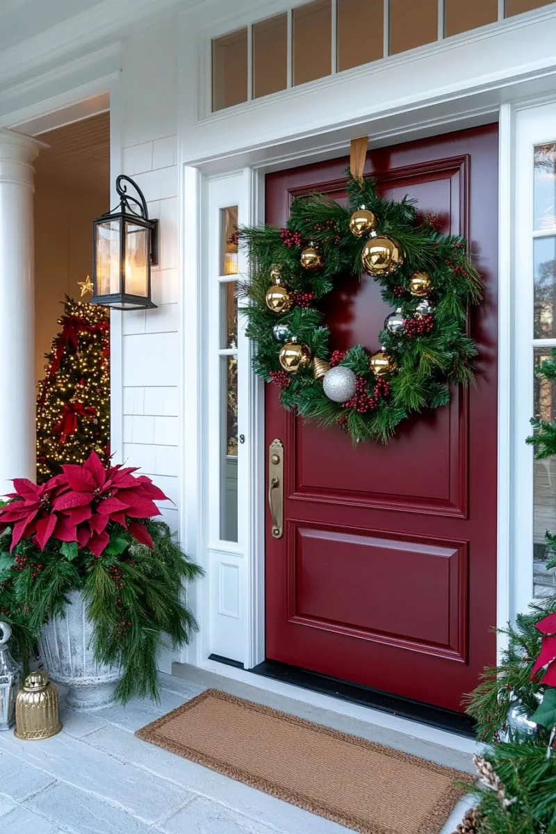 lush classic christmas wreath with oversized jingle bells and pinecones 1