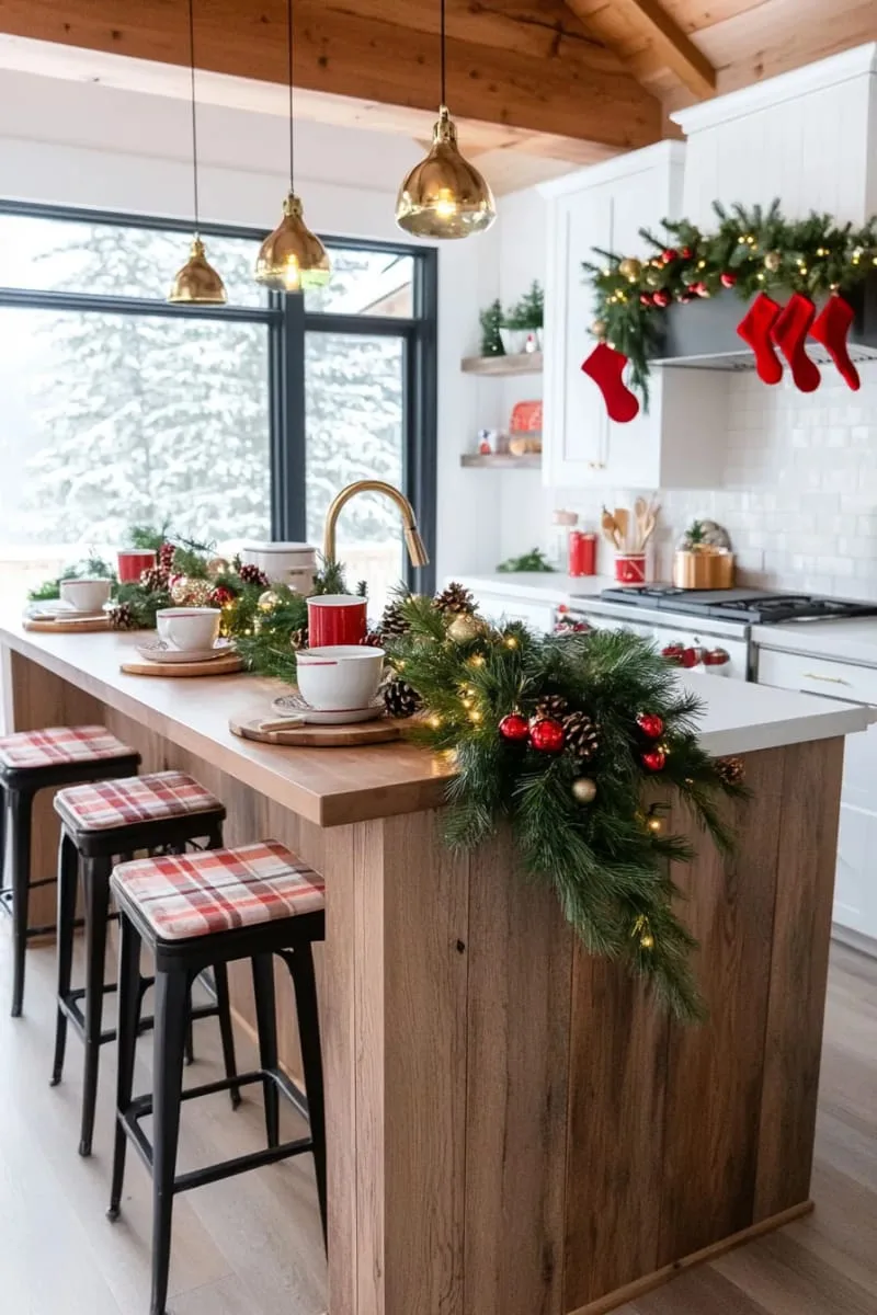 lush nature-inspired centerpiece with mixed evergreens and classic christmas baubles 1