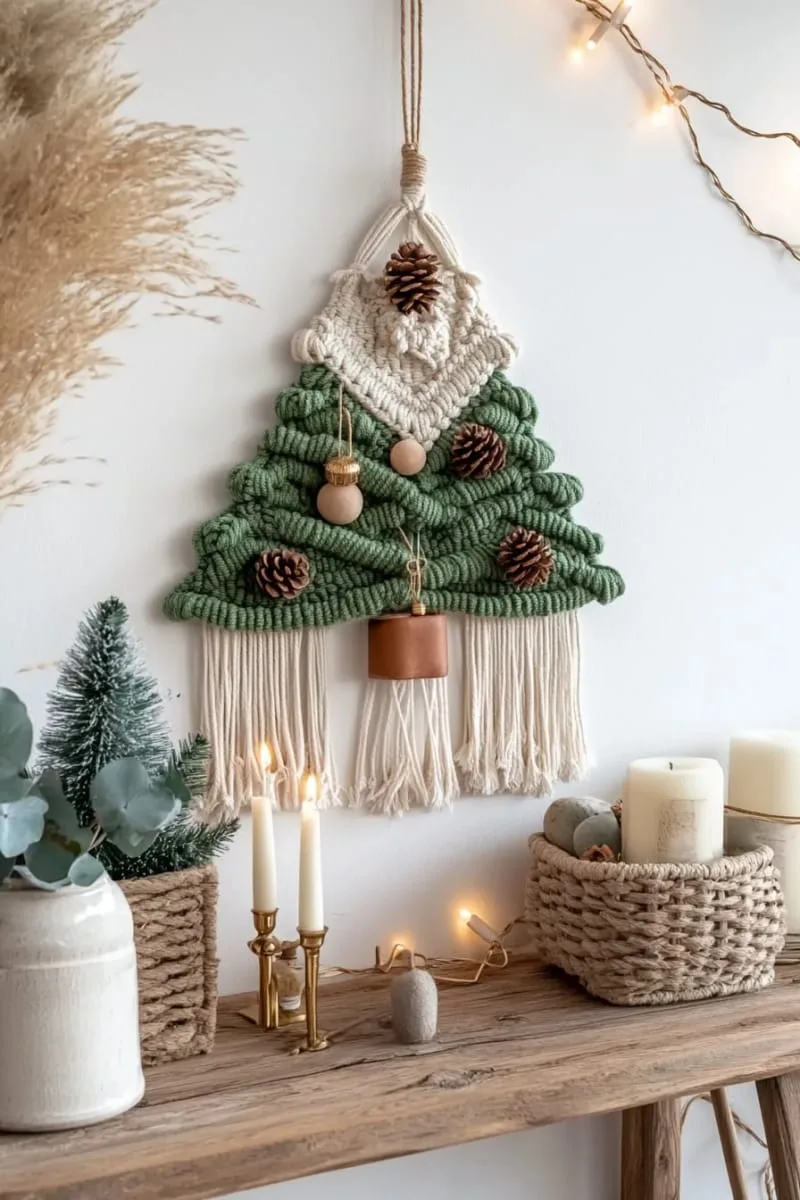 macrame wall hanging transformed into a boho christmas tree centerpiece 1