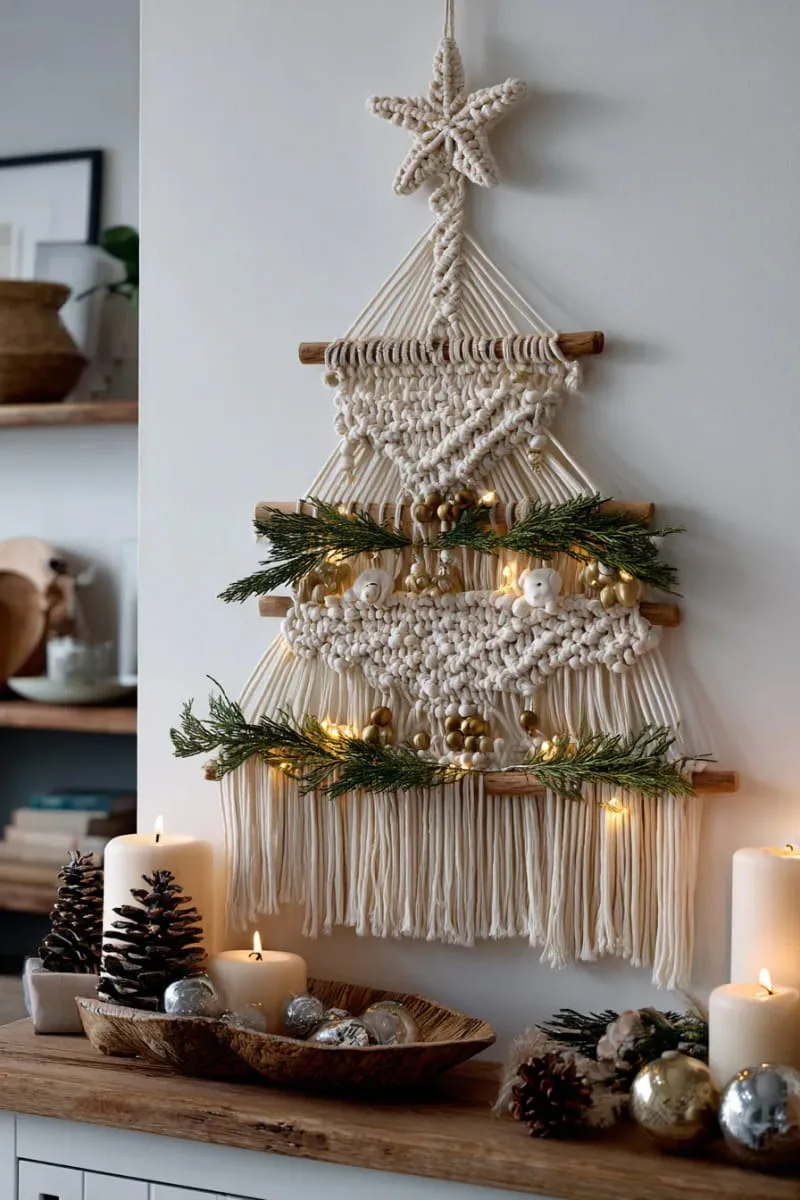 macrame wall hanging transformed into a boho christmas tree centerpiece 1