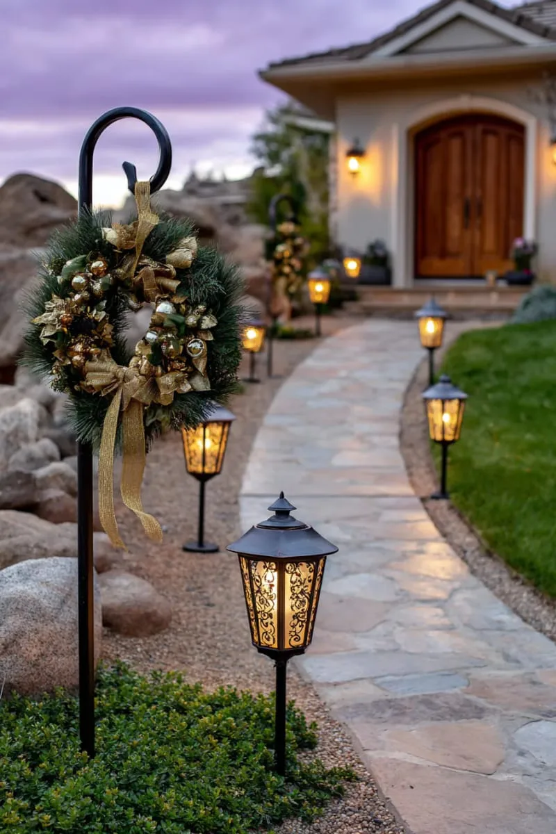 magical lantern path leading up to a gold-accented wreath 1