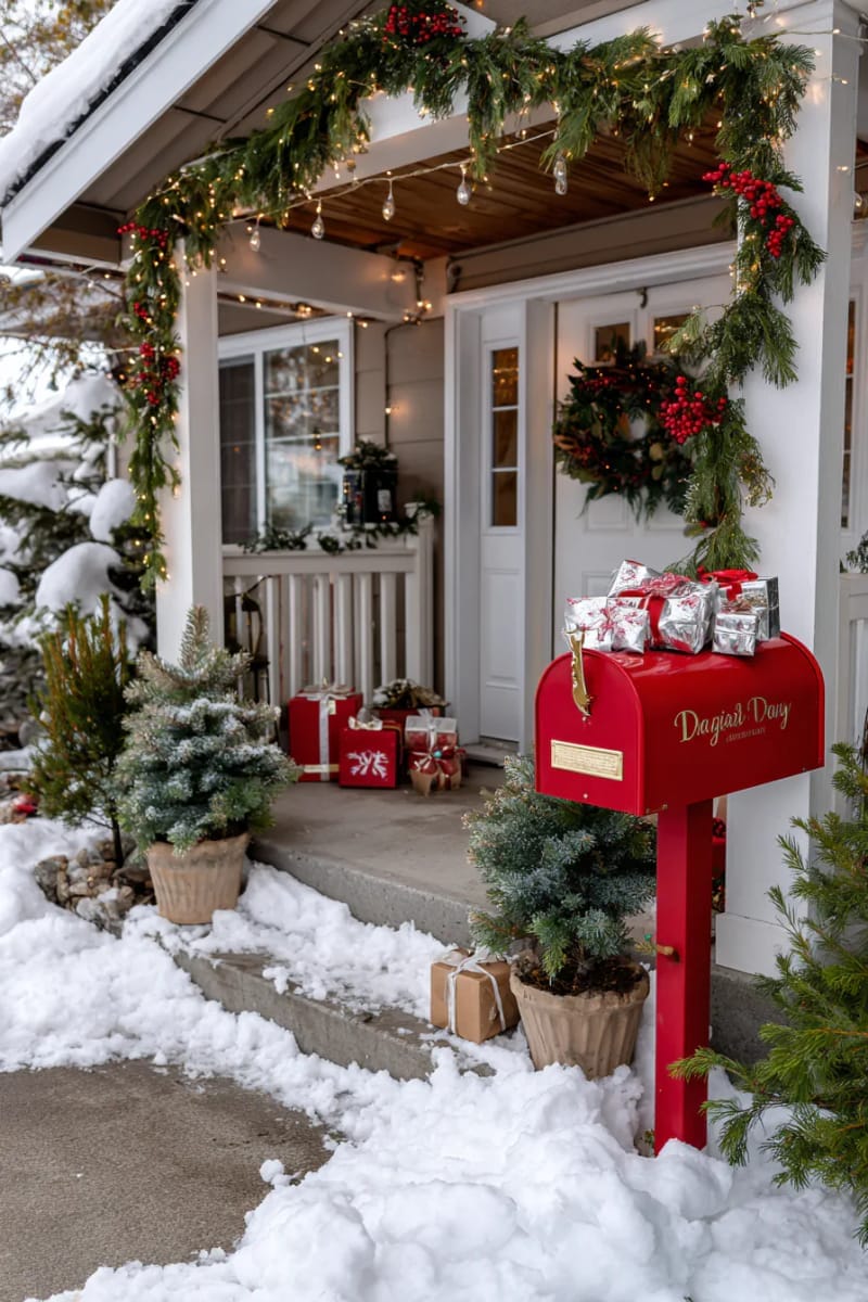 29 Festive Christmas Door Decor Ideas for a Magical Entry 78 magical mailbox with mini presents and faux snow for whimsical holiday charm 1