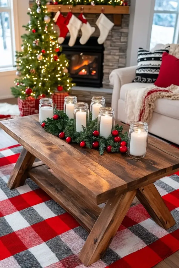 Mason jar filled with pine cranberries and floating 6