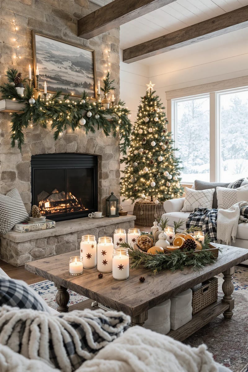 29 Inspiring Natural Christmas Decor Ideas for Modern Homes 31 mason jars lined with star anise and filled with white candles 1