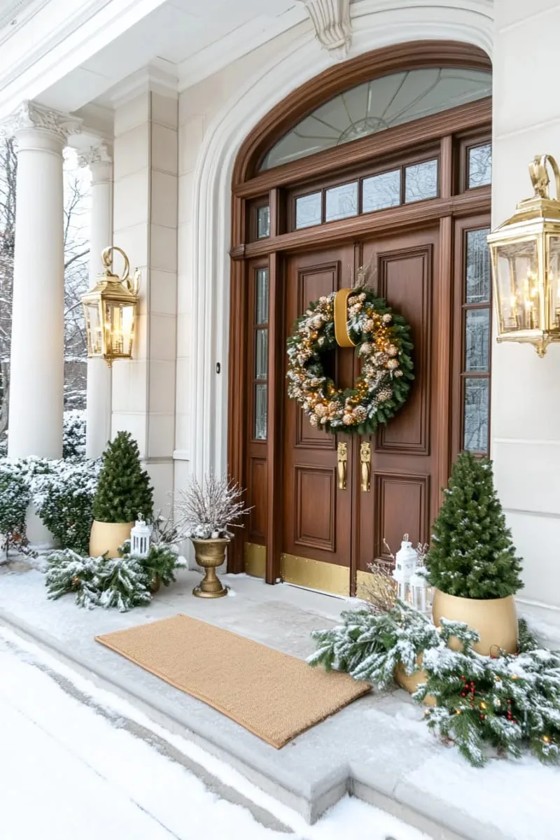 massive golden wreath with cascading fairy lights for a grand front door 1 massive golden wreath with cascading fairy lights for a grand front door 1