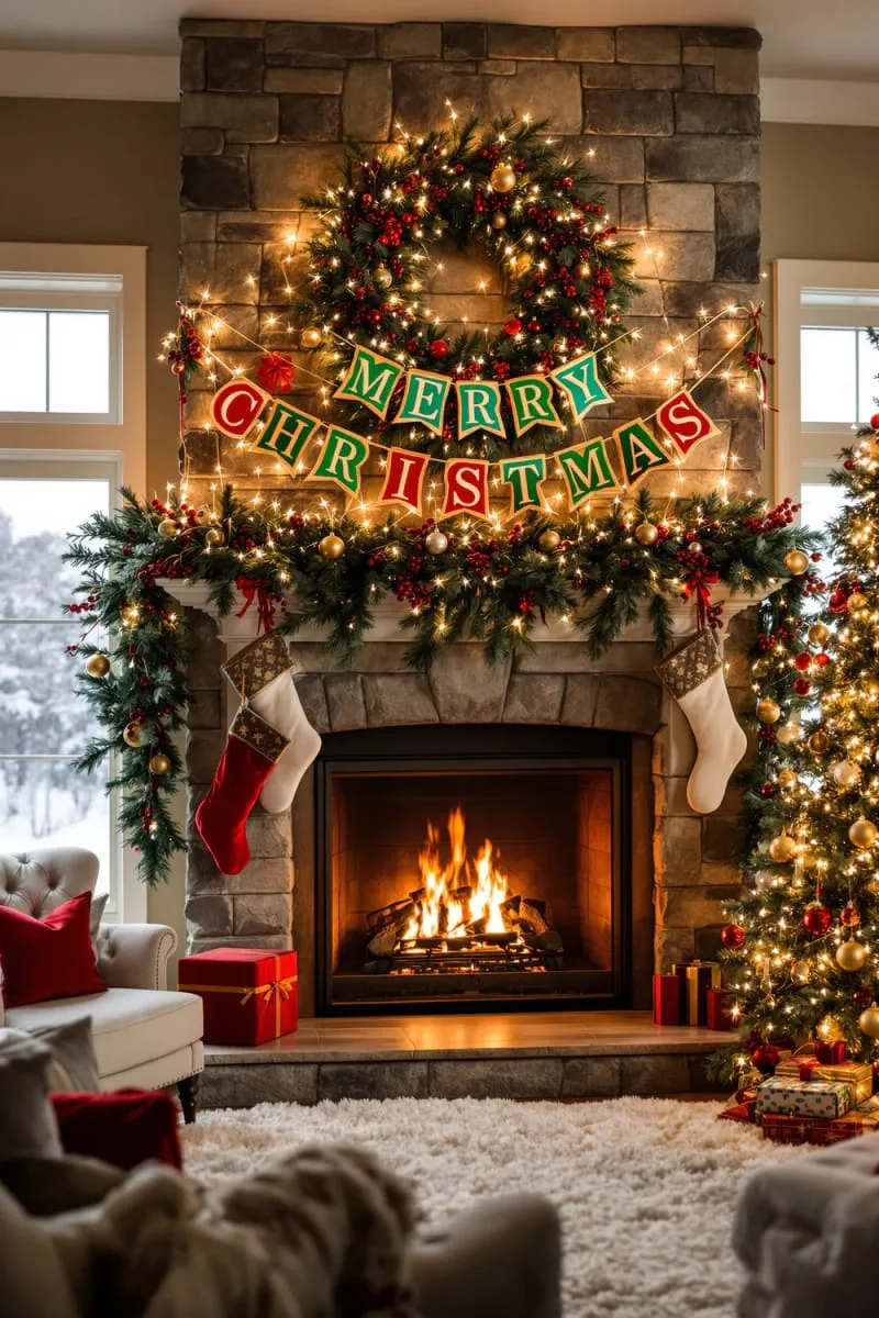 merry christmas banner with alternating red, green, and gold letters 1