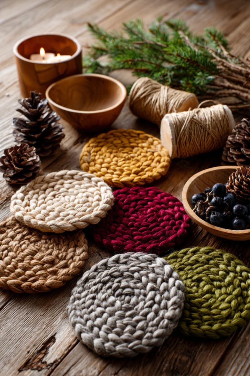 27 Unique Homemade Christmas Decorations You'll Love 31 mini braided yarn rugs as cozy rustic ornaments 1