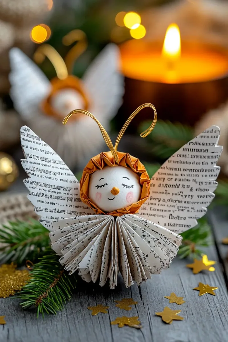27 Stunning Christmas Decoration Crafts for a Unique 2025 43 miniature book page angel ornaments with golden pipe cleaner halos 1