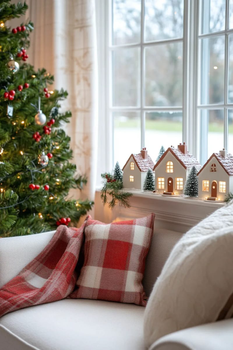 25 Best Christmas Window Decor Ideas to Try This Year 12 miniature christmas houses with battery tea lights arranged on the window sill. 1