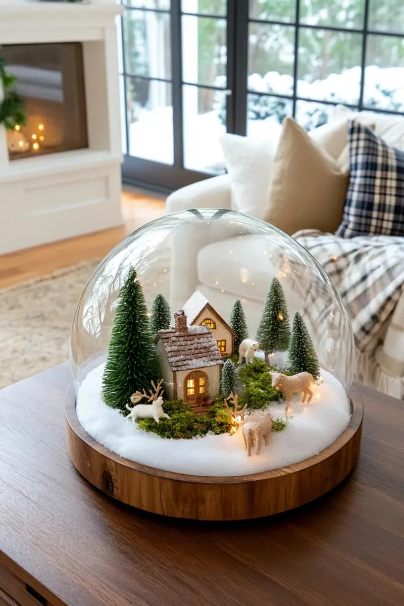 29 Best Christmas Decorations Trends You Can't Miss This Year 71 miniature woodland village scene under a glass dome 1