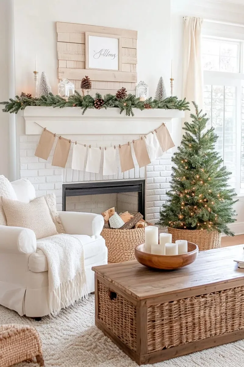 minimalist christmas banner with kraft and muslin flags 1