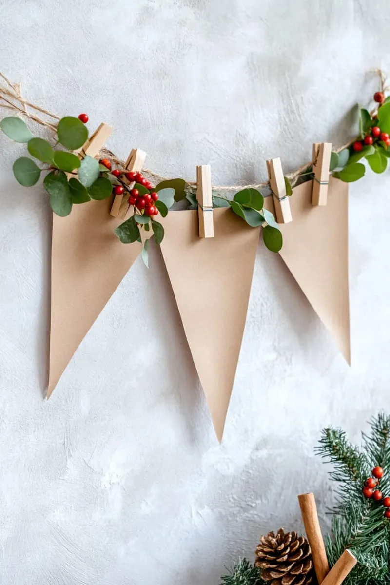 minimalist christmas banner with kraft and muslin flags 1