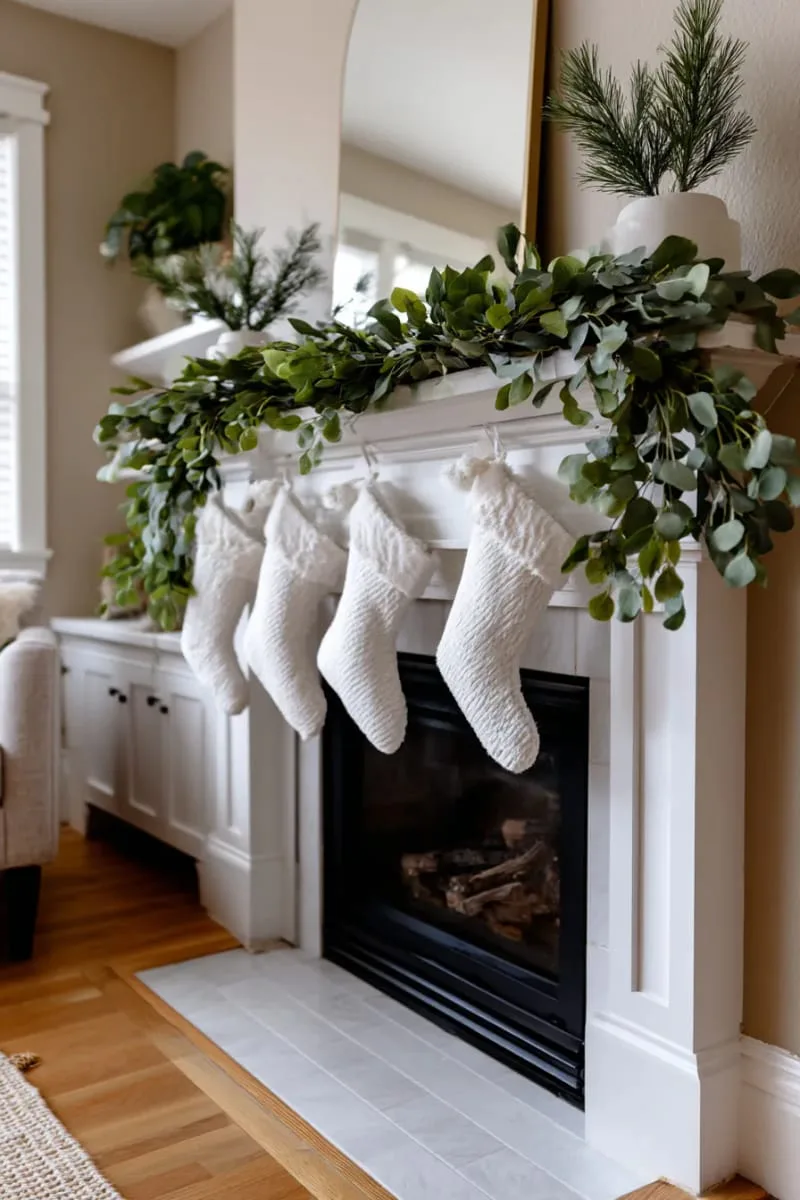minimalist greenery and white velvet stockings for a neutral look 1