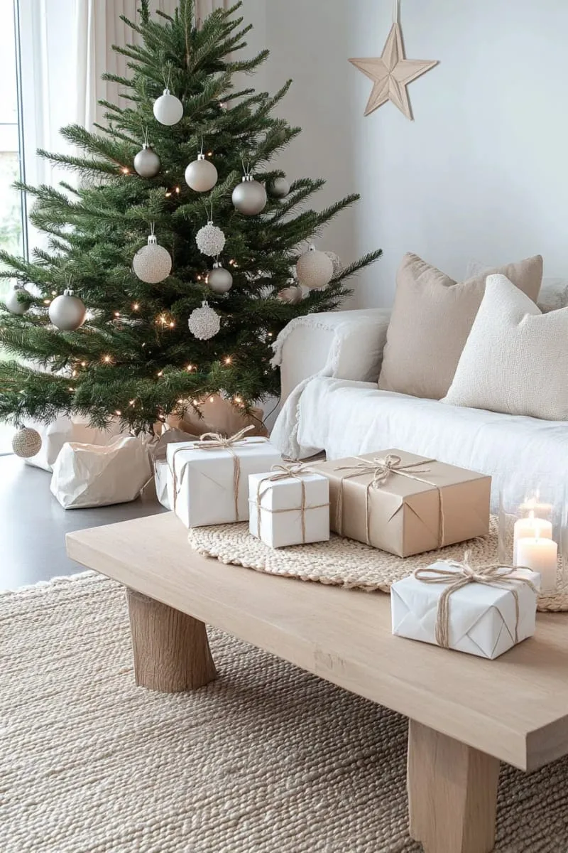 minimalist kraft paper gifts tied with cream cotton string 1