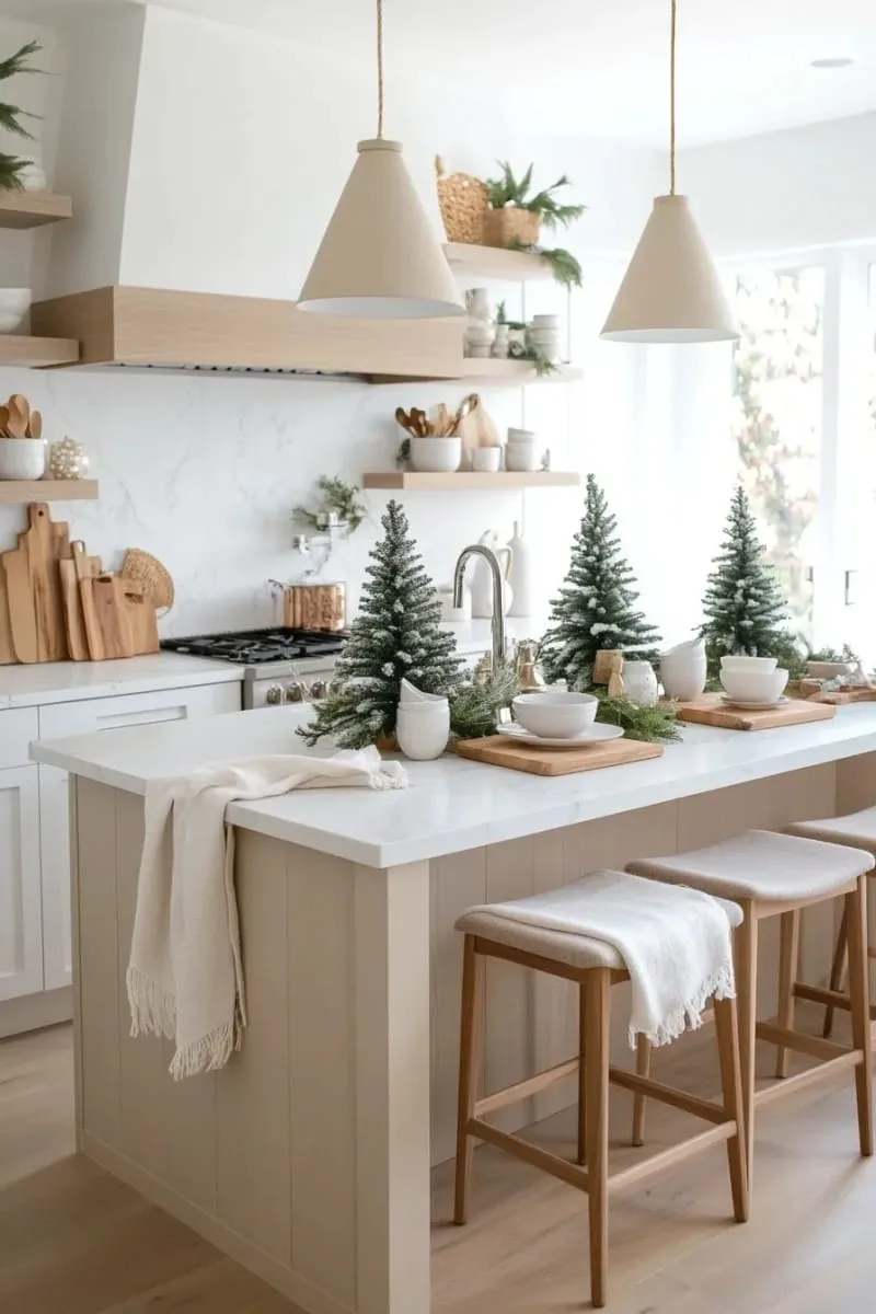 minimalist scandi decor: white trees, soft greenery, and natural wood 1
