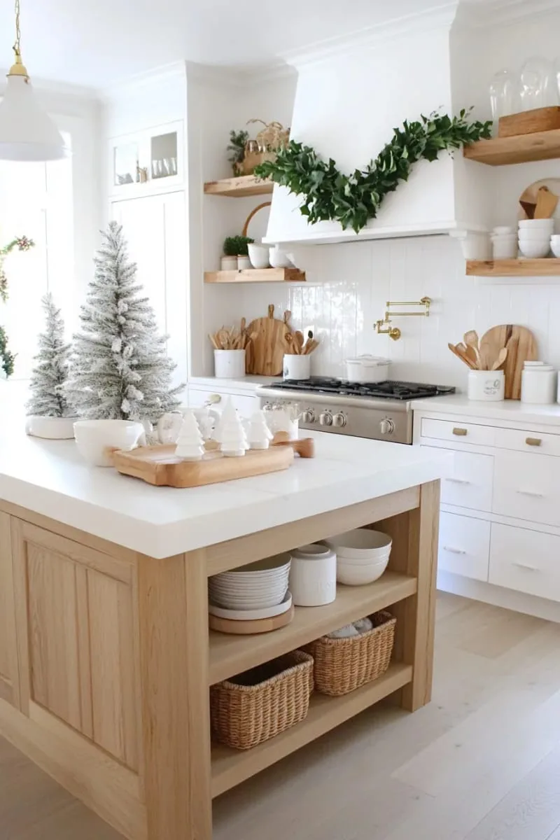 minimalist scandi decor: white trees, soft greenery, and natural wood 1