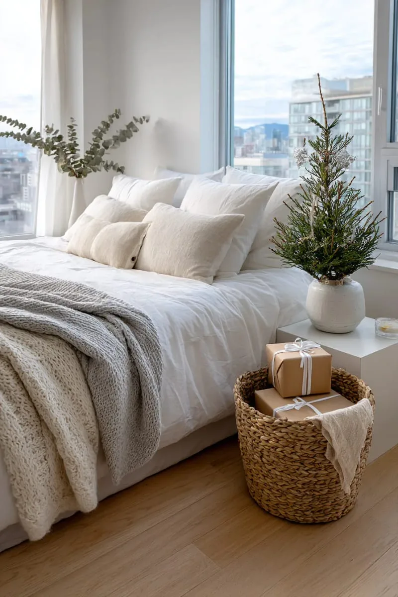 minimalist scandinavian-inspired christmas tree in a woven basket 1