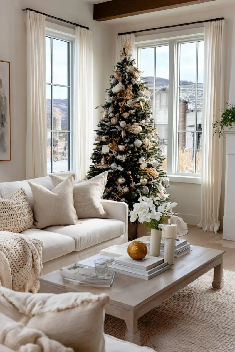 29 Simple Christmas Decor Ideas for a Beautiful Holiday Season 60 minimalist tree decorated only with white and gold ornaments 1