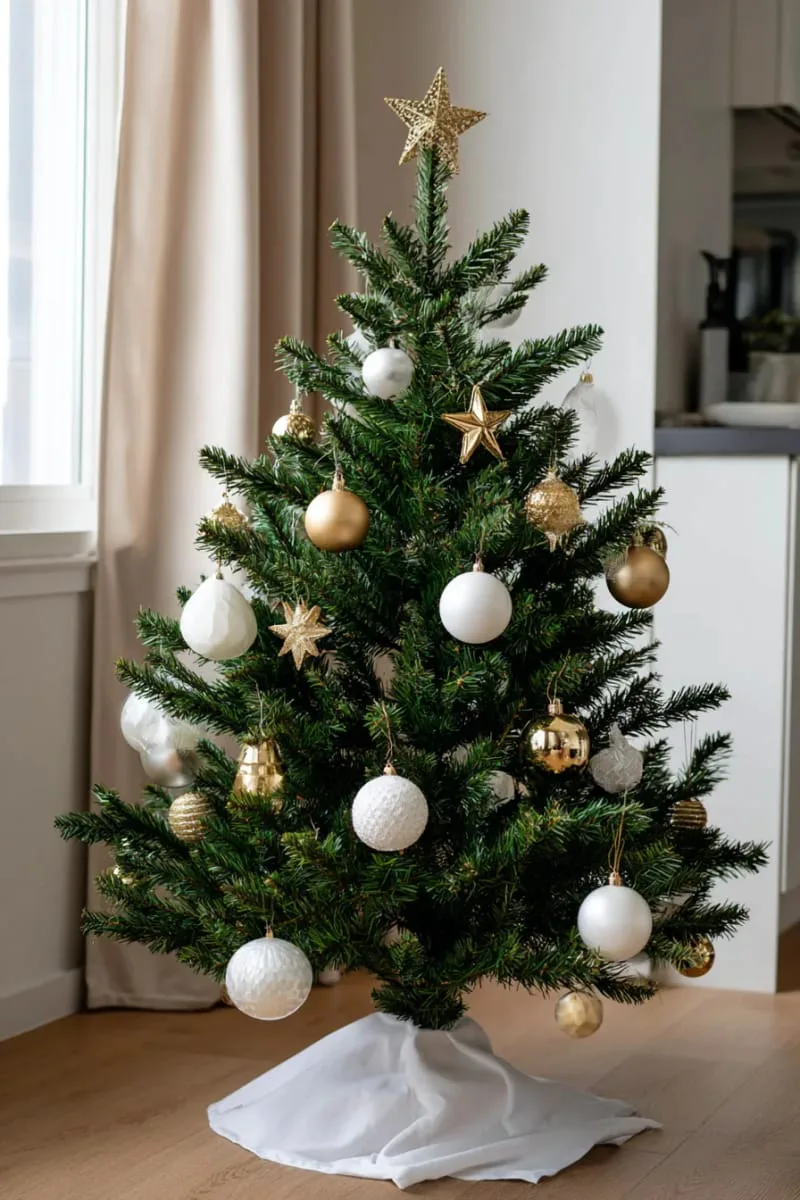 29 Simple Christmas Decor Ideas for a Beautiful Holiday Season 61 minimalist tree decorated only with white and gold ornaments 1