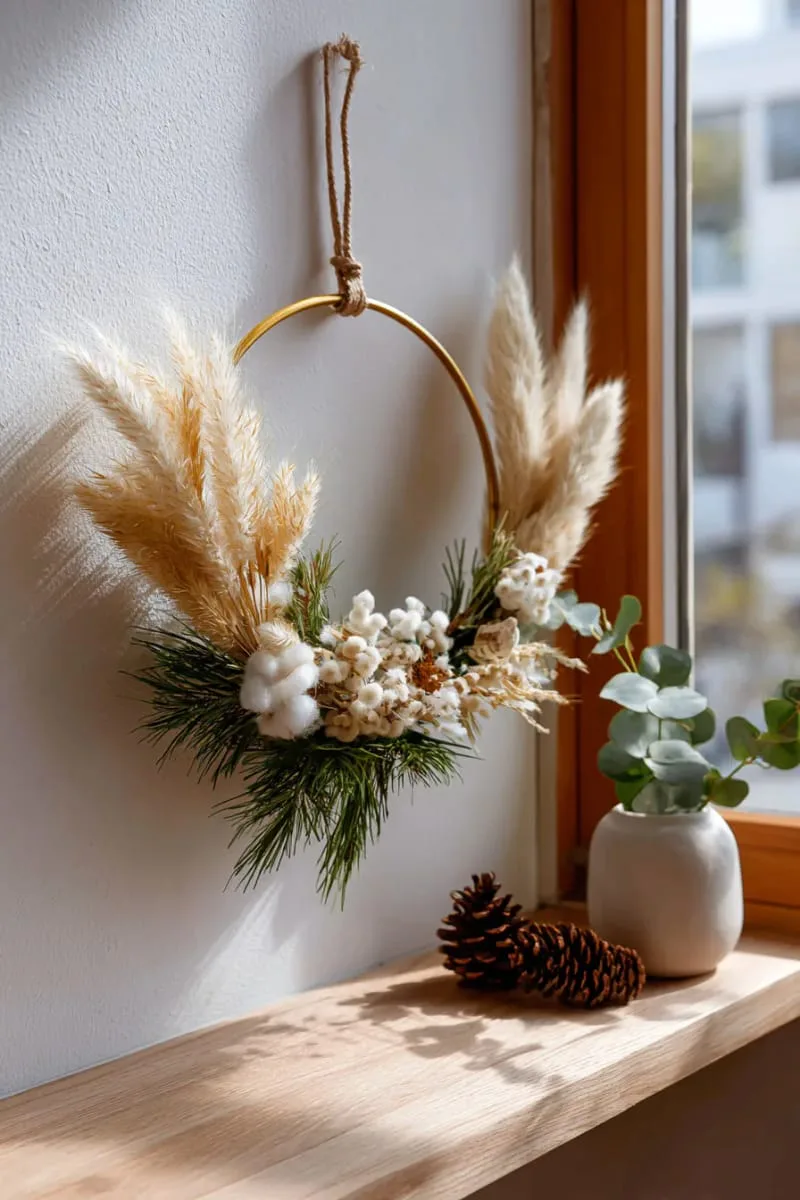 minimalist wreath with pampas grass and dried florals 1