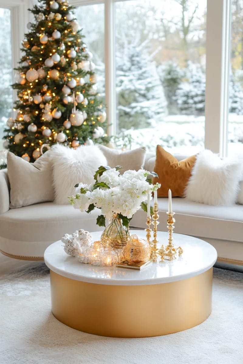 mix faux fur throws and metallic gold pillows for a glamorous holiday vibe 1