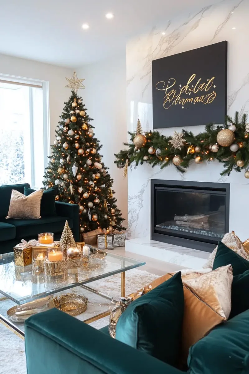 modern black and gold wall art with festive holiday script 1