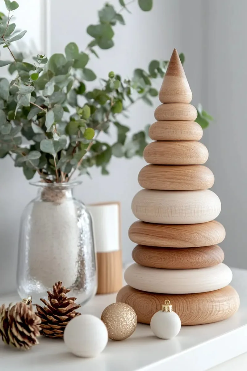 29 Best Christmas Decorations Trends You Can't Miss This Year 99 modern tabletop tree made from stacked wood circles 1
