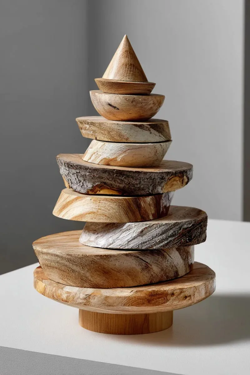 29 Best Christmas Decorations Trends You Can't Miss This Year 103 modern tabletop tree made from stacked wood circles 1