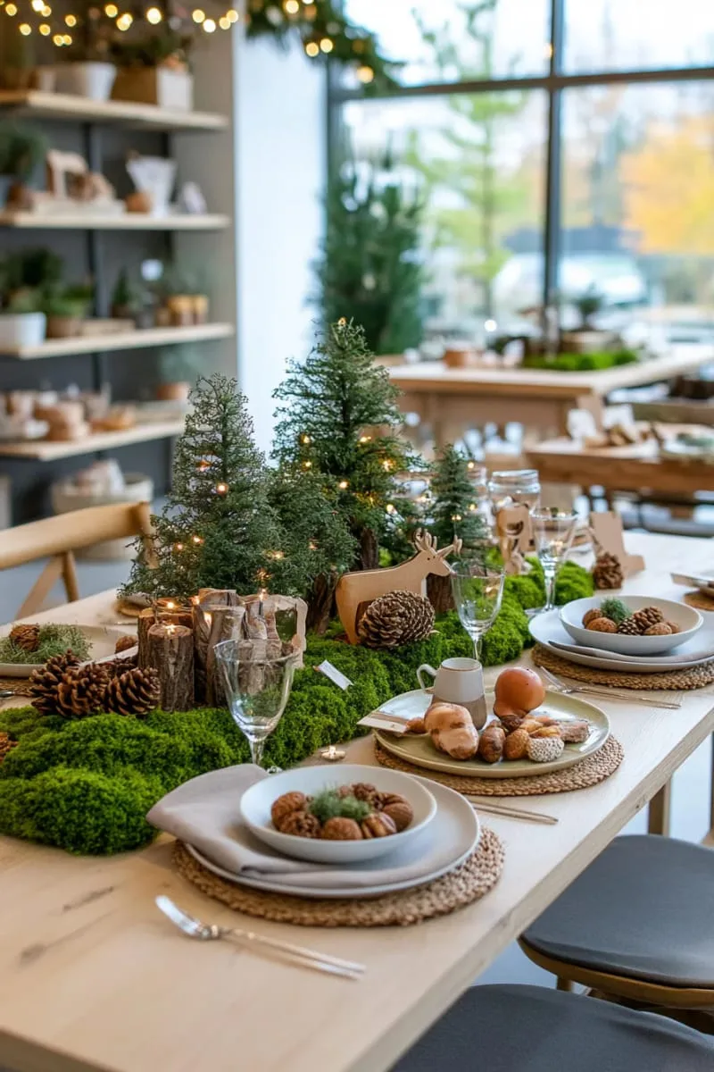 moss-covered tabletop forest with miniature wooden trees 1