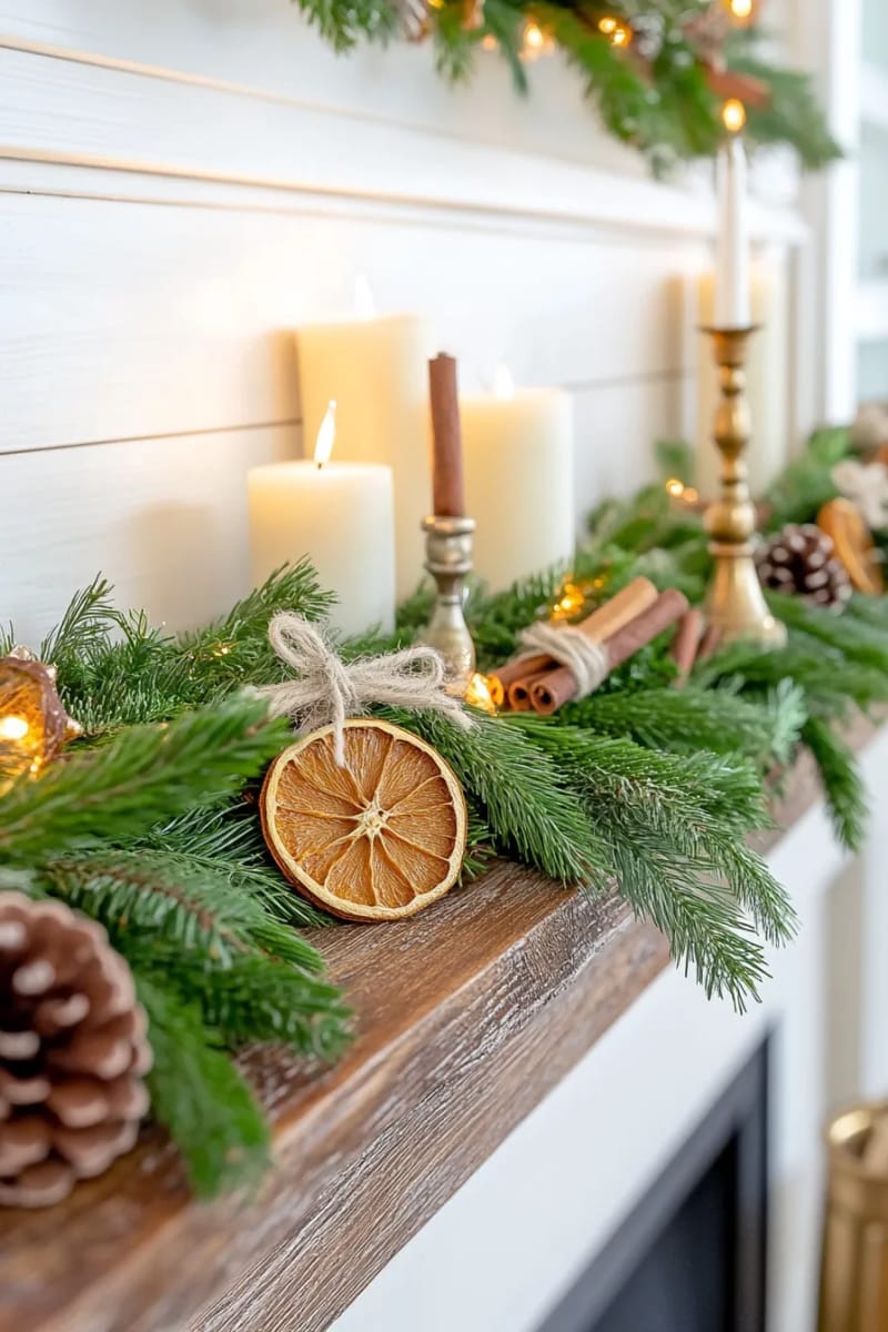 natural dried orange slice garland with sprigs of fir and cinnamon 1