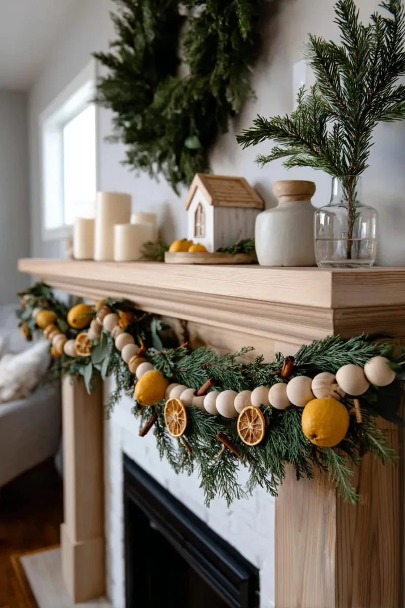 natural wood bead garland with dried orange slices and cinnamon sticks 1
