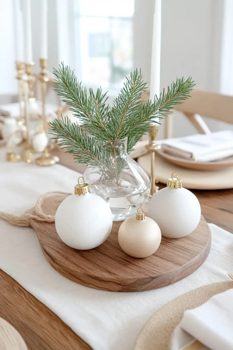 29 Creative Christmas Kitchen Decor Ideas You'll Absolutely Love 62 neutral palette with white ornaments and pine sprigs 1