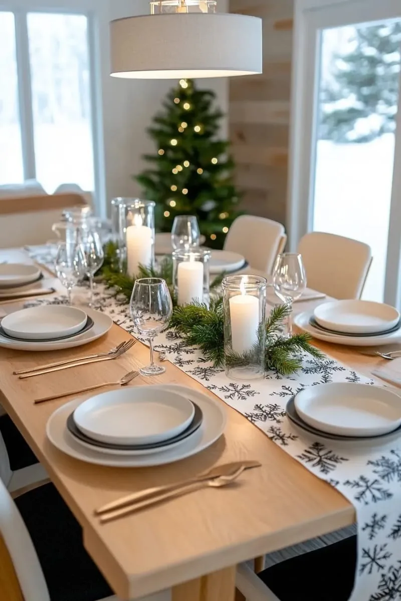 nordic-inspired table runner with geometric snowflake designs 1