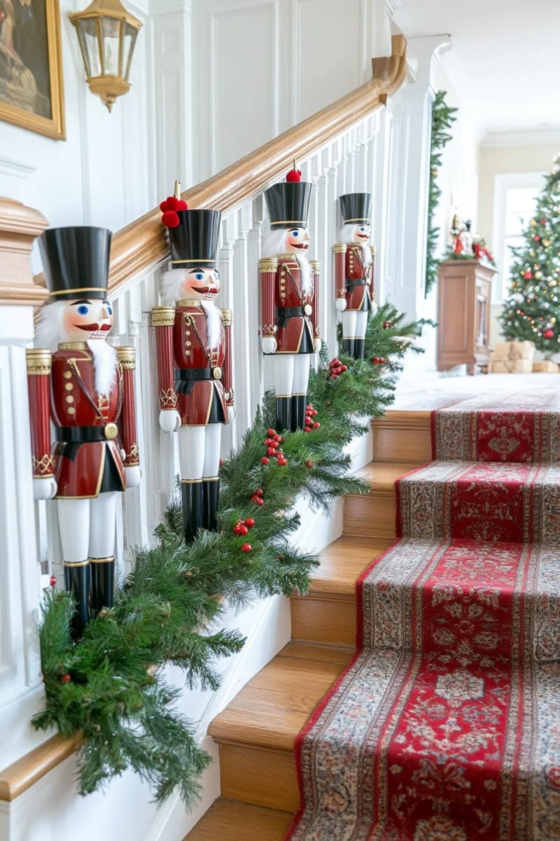nutcracker figurines lining the entryway for old-world holiday magic 1