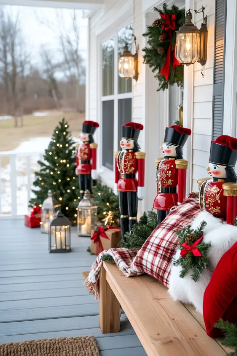 25 Traditional Christmas Decor Ideas with a Nostalgic Vintage Touch 16 nutcracker figurines lining the entryway for old-world holiday magic 1
