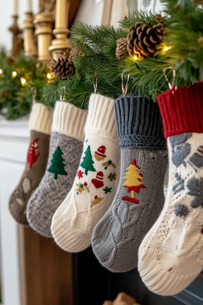 25 Upcycled Christmas Crafts DIY: Unique & Budget Friendly Decor Ideas 59 old sweater mitten stockings with festive felt appliqués 1