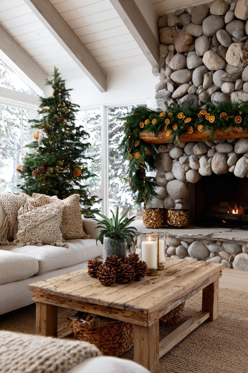 29 Inspiring Natural Christmas Decor Ideas for Modern Homes 3 orange slice and cinnamon stick garland for a festive rustic mantle accent 1