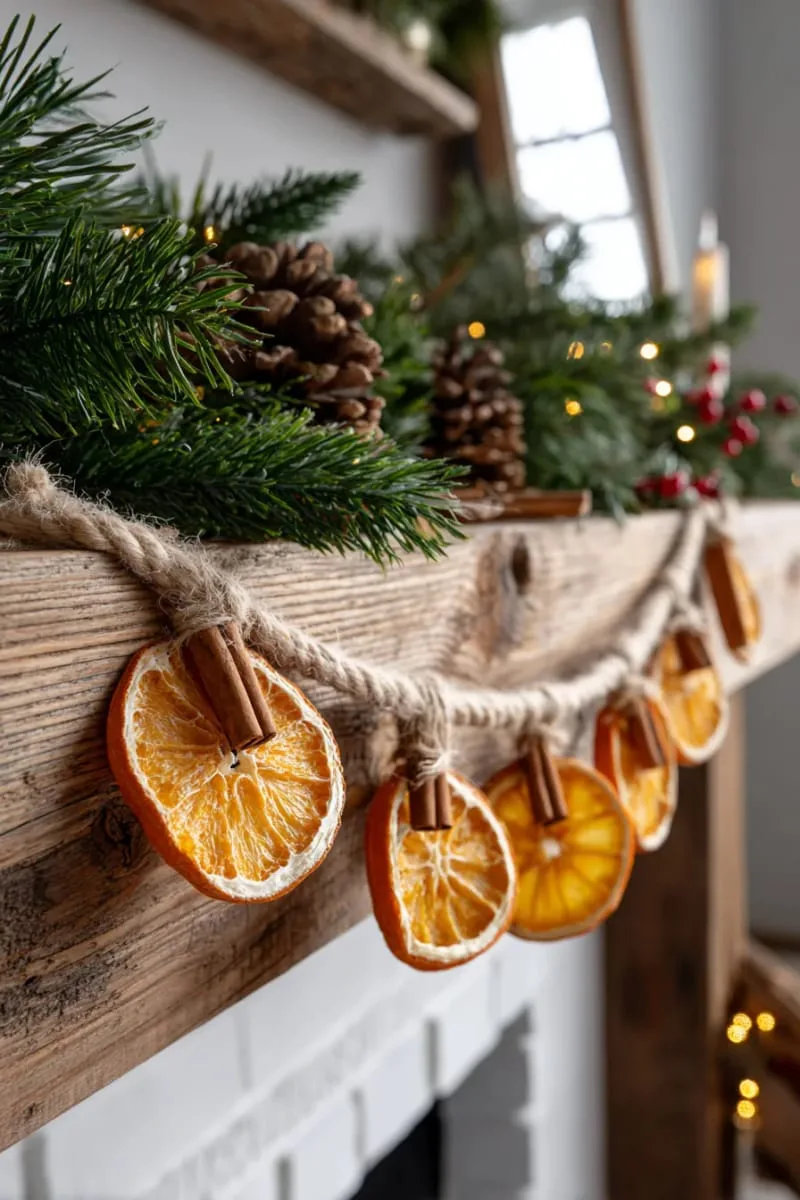 orange slice and cinnamon stick garland for a festive rustic mantle accent 1