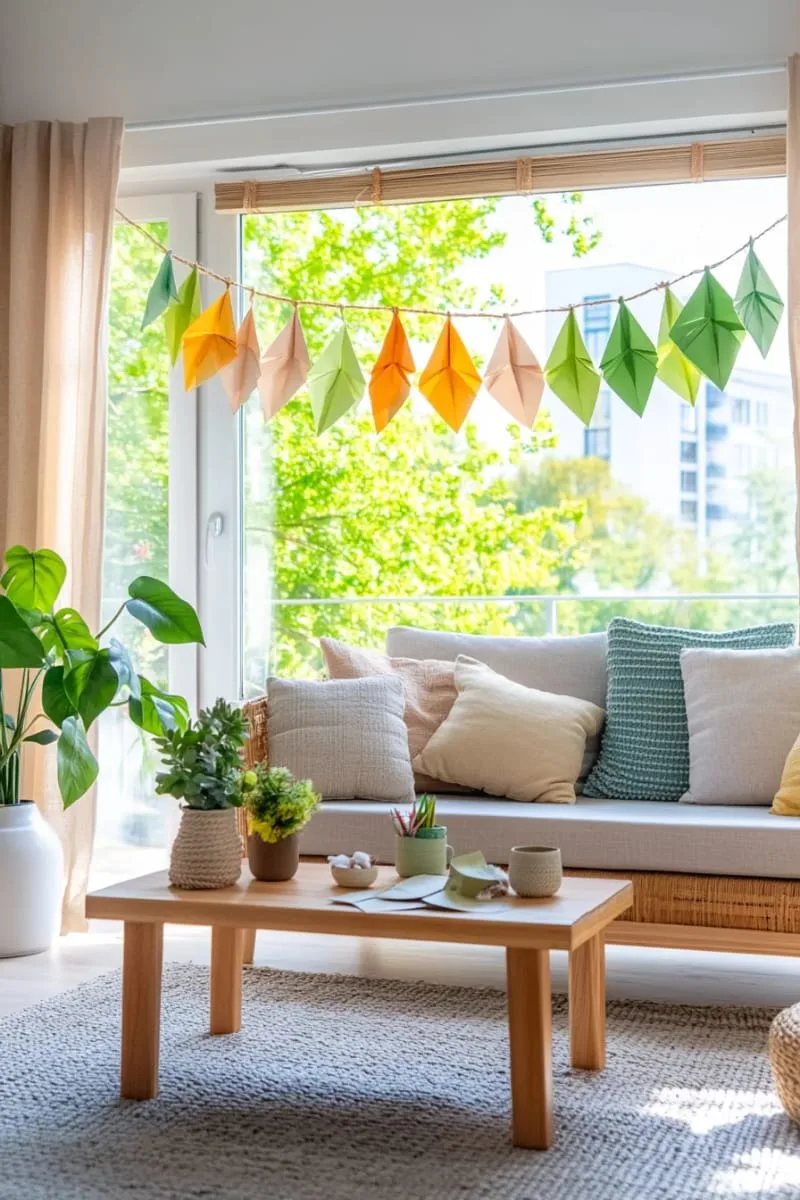 27 Stunning Christmas Decoration Crafts for a Unique 2025 116 origami paper leaves strung together as a festive garland 1