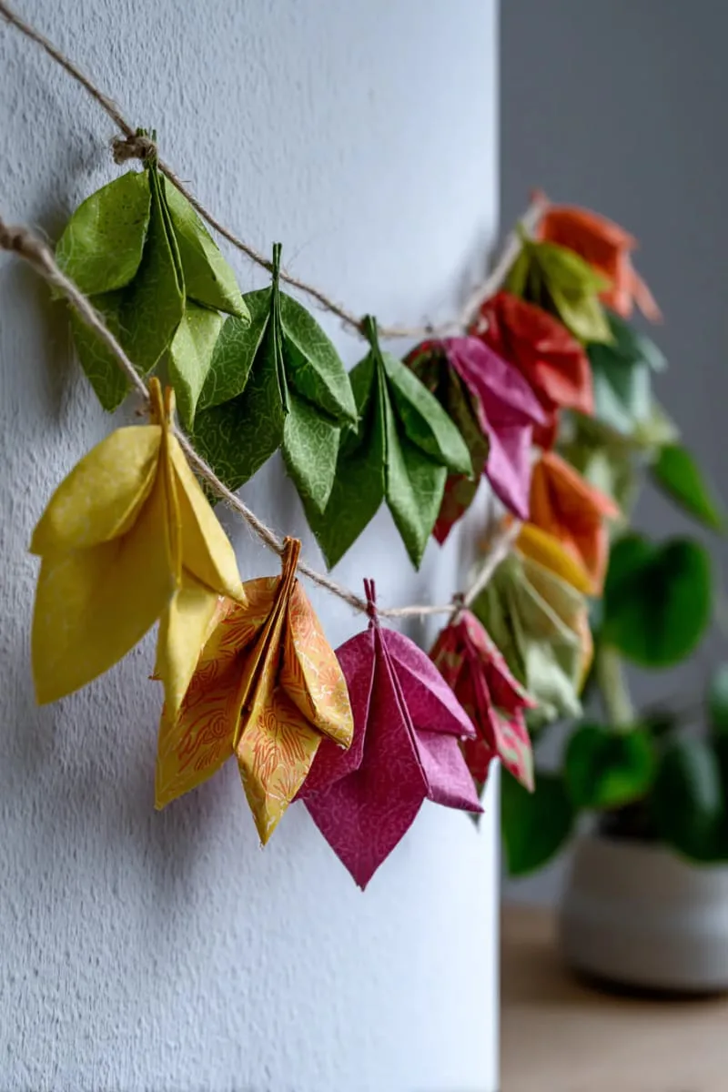 27 Stunning Christmas Decoration Crafts for a Unique 2025 122 origami paper leaves strung together as a festive garland 1