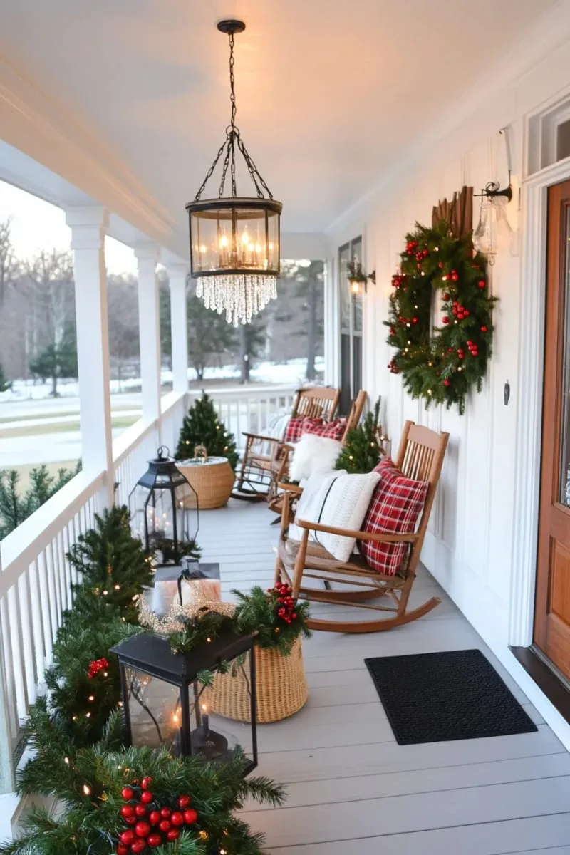 23 Exterior Christmas Decor Ideas Guests Will Remember All Season Long 53 outdoor christmas chandelier hung from porch ceiling with crystal icicle drops 1