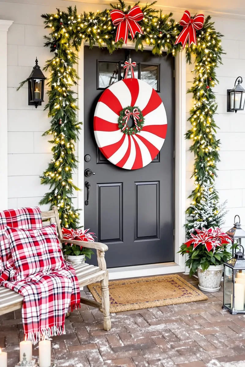 oversized peppermint swirl door hanger using painted cardboard and ribbon 1