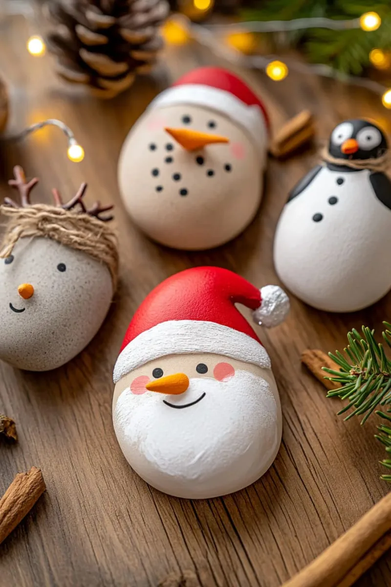 27 Stunning Christmas Decoration Crafts for a Unique 2025 153 painted rock christmas characters for tabletop or garden decor 1