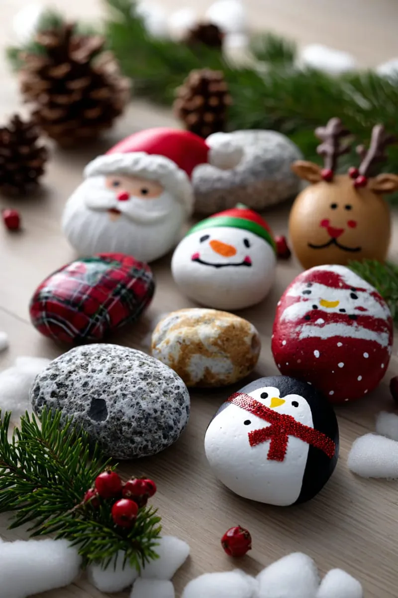 27 Stunning Christmas Decoration Crafts for a Unique 2025 157 painted rock christmas characters for tabletop or garden decor 1