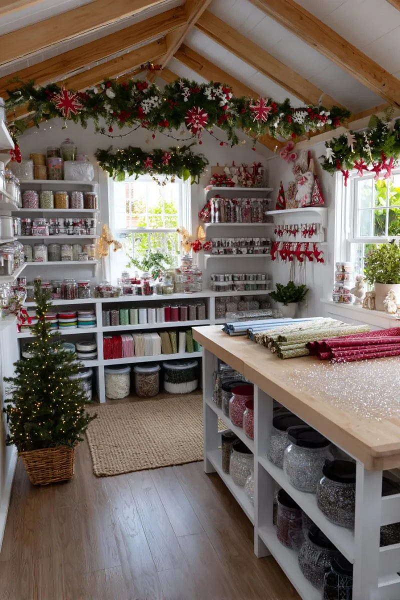 paper cutout garland with red stars, gifts, and christmas trees 1
